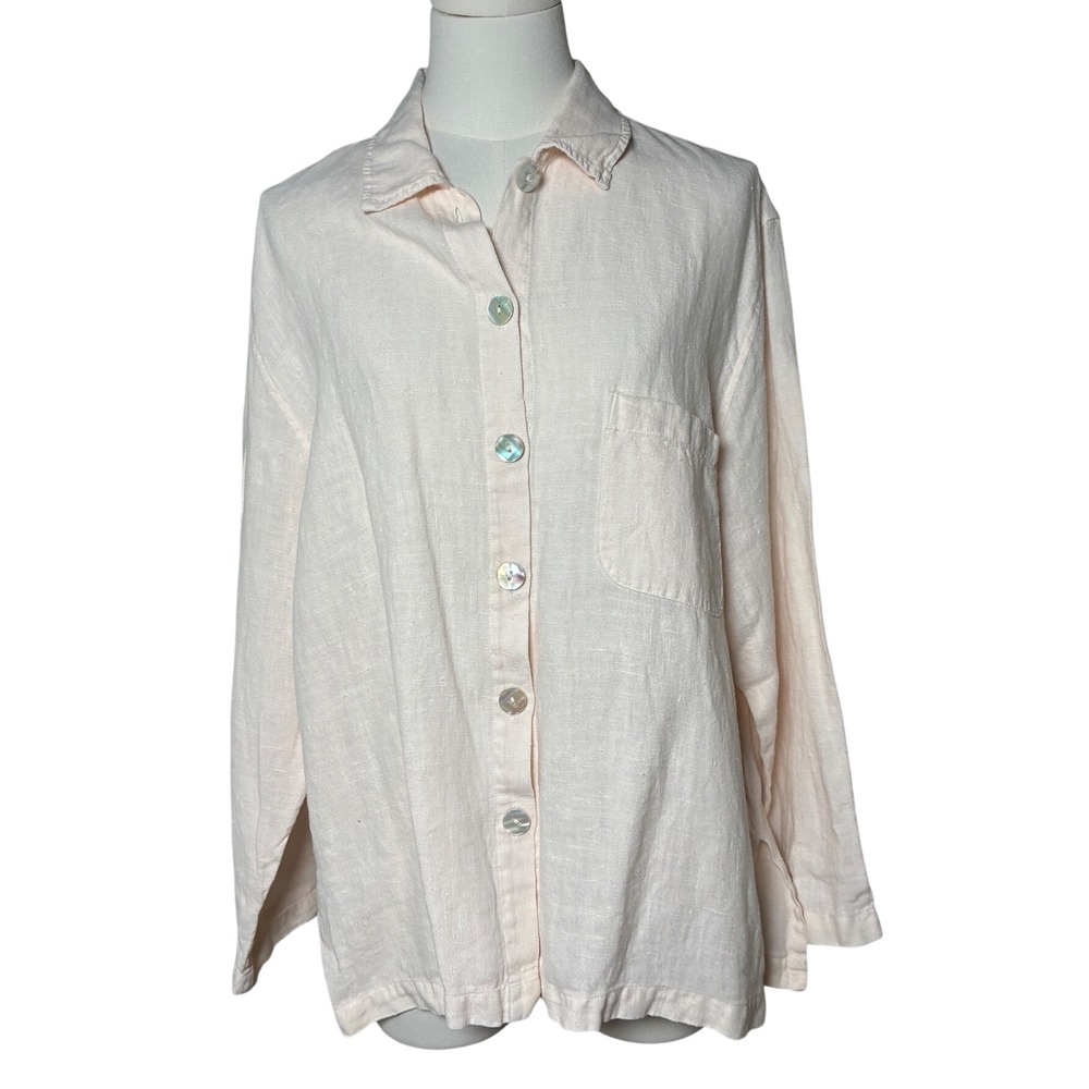 Vintage 90s Nubby Linen Shirt Blush Pink Uniform John Paul Richard L